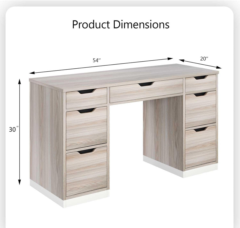 54 Inch Computer Desk With Storage Drawers White Walnut