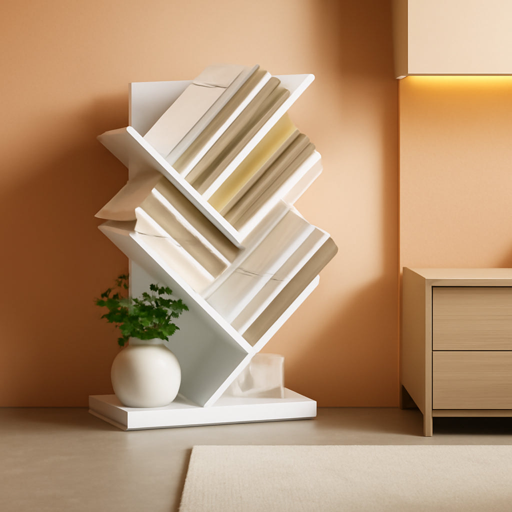 Cloud White Tree Bookshelf Five Tier Corner Shelf Unit