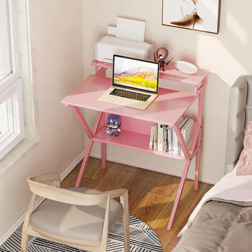 27.5-Inch Pink Desk With Monitor Stand For Small Spaces