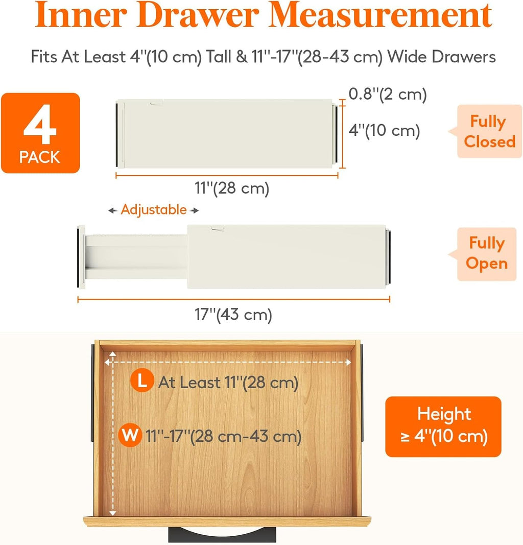 Drawer Dividers, 4 Inch High, 11 To 17 Inch Adjustable