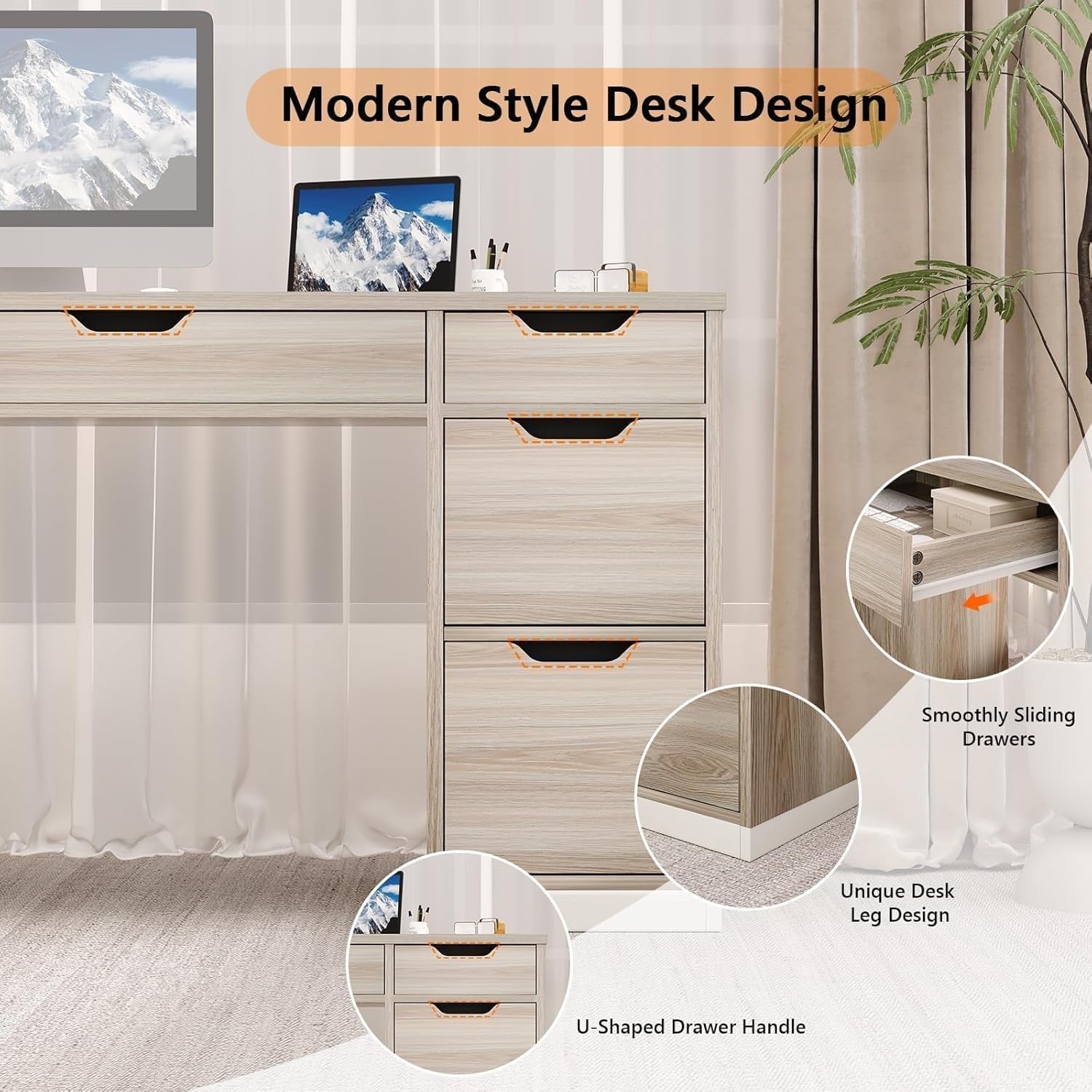 54 Inch Computer Desk With Storage Drawers White Walnut