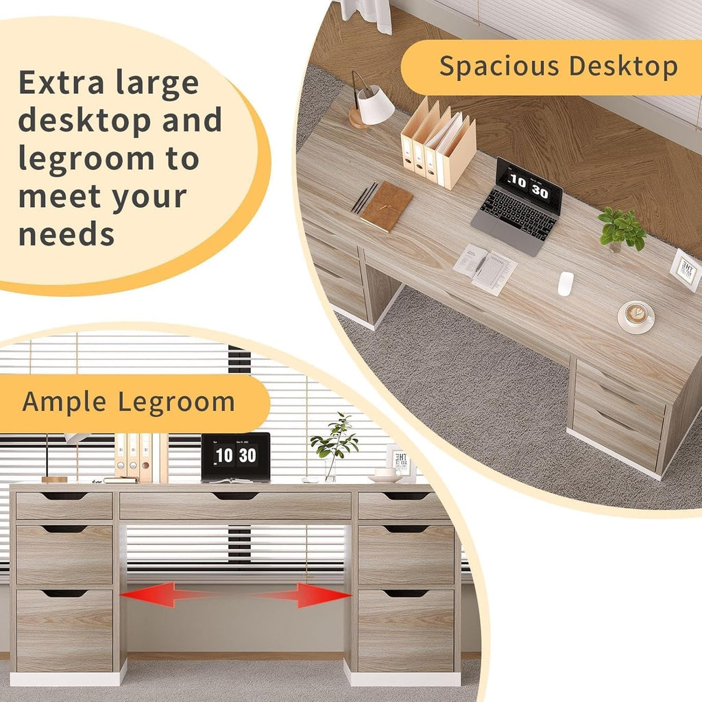 54 Inch Computer Desk With Storage Drawers White Walnut