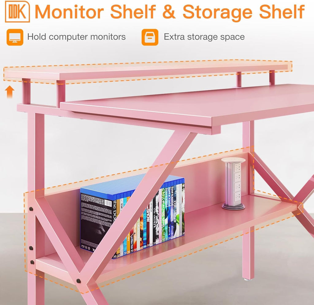 27.5-Inch Pink Desk With Monitor Stand For Small Spaces